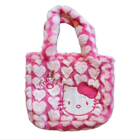 Hello Kitty Handbags - Hello Kitty Pink and White Heart Plush Tote Bag